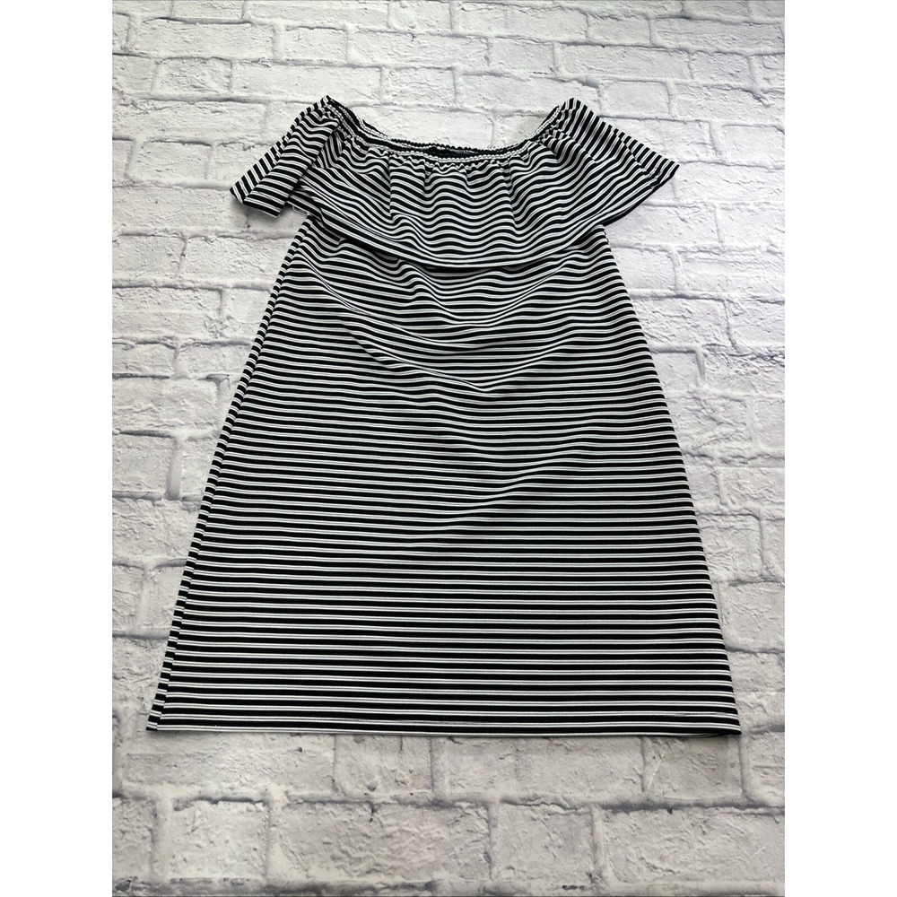 Cotton On Womens Black White Striped Off Shoulder Ruffle Dress Size L 270850